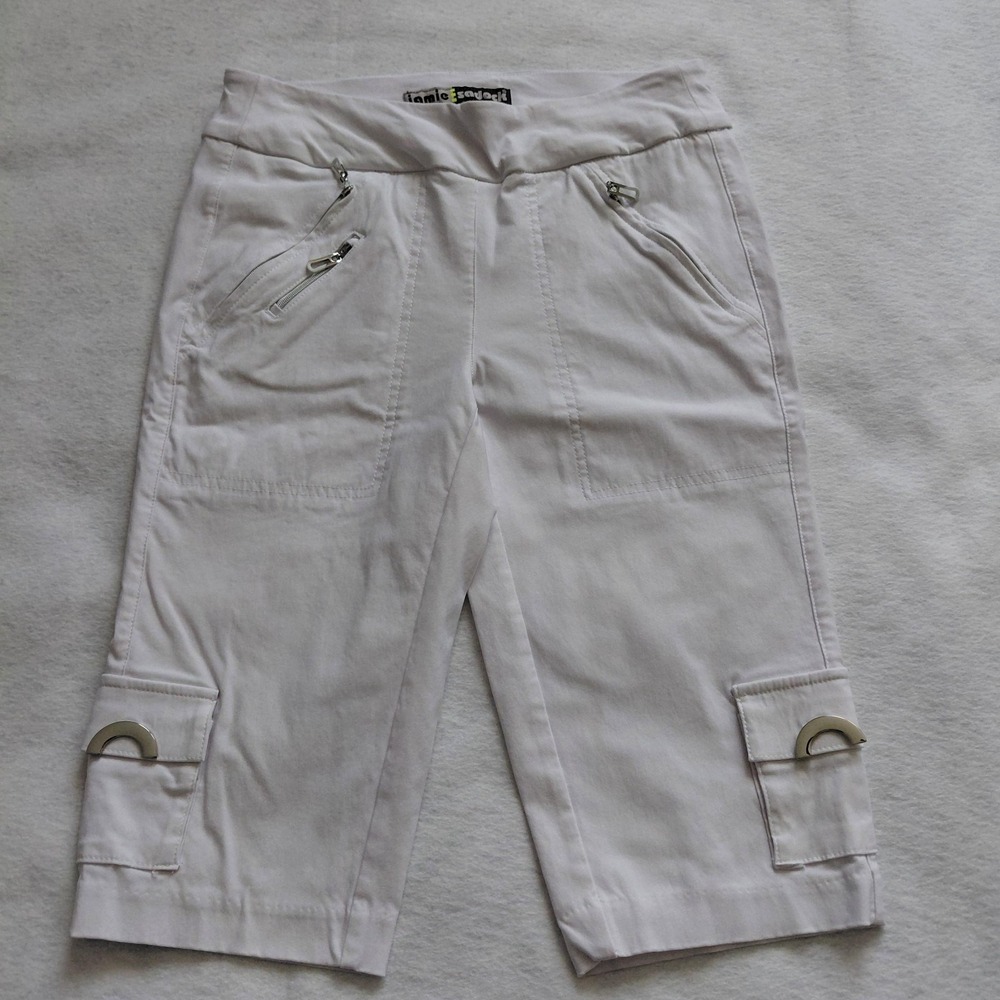 Jamie Sadock Womens Capri Cargo Pants White Size 6 Y2K Low Rise Zipper Pockets